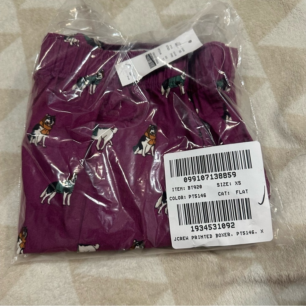 J crew mens printed boxers husky dogs with scarves purple